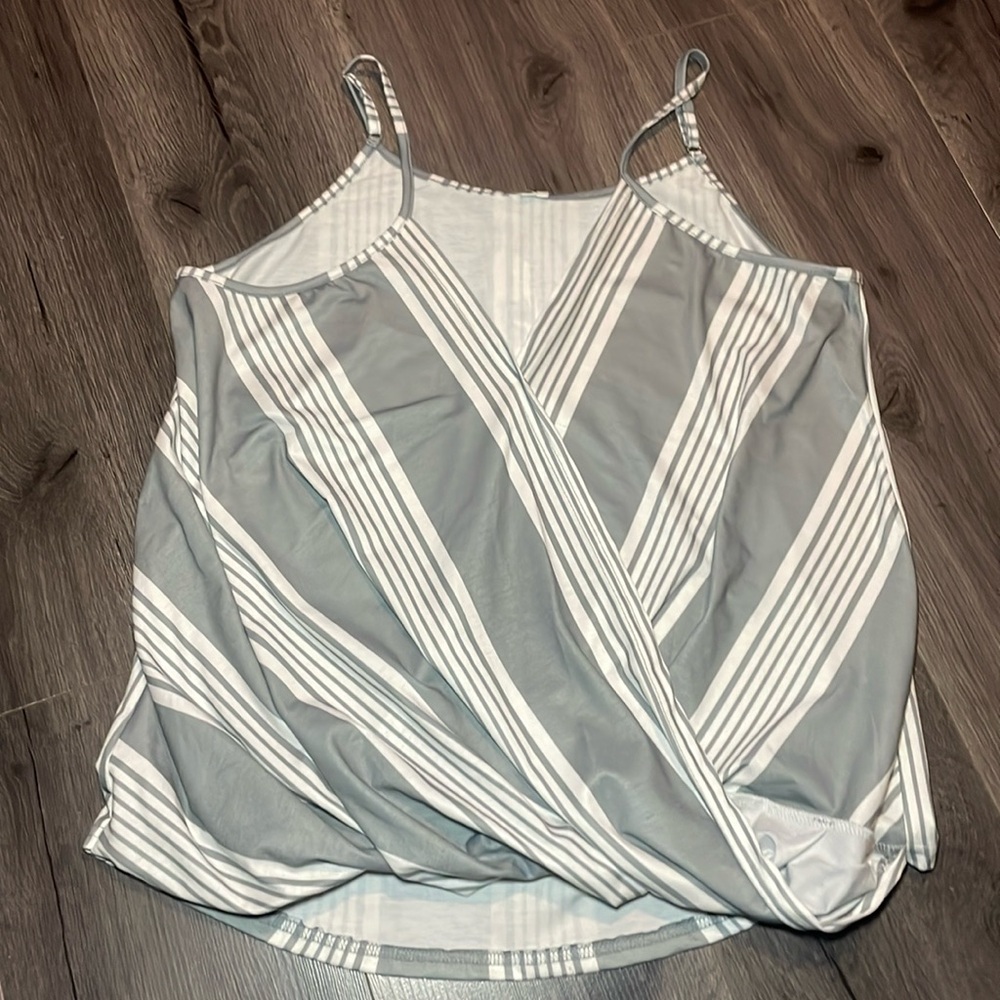 NWT Saukole striped gray and white spaghetti straps blouse Summer Spring Chic